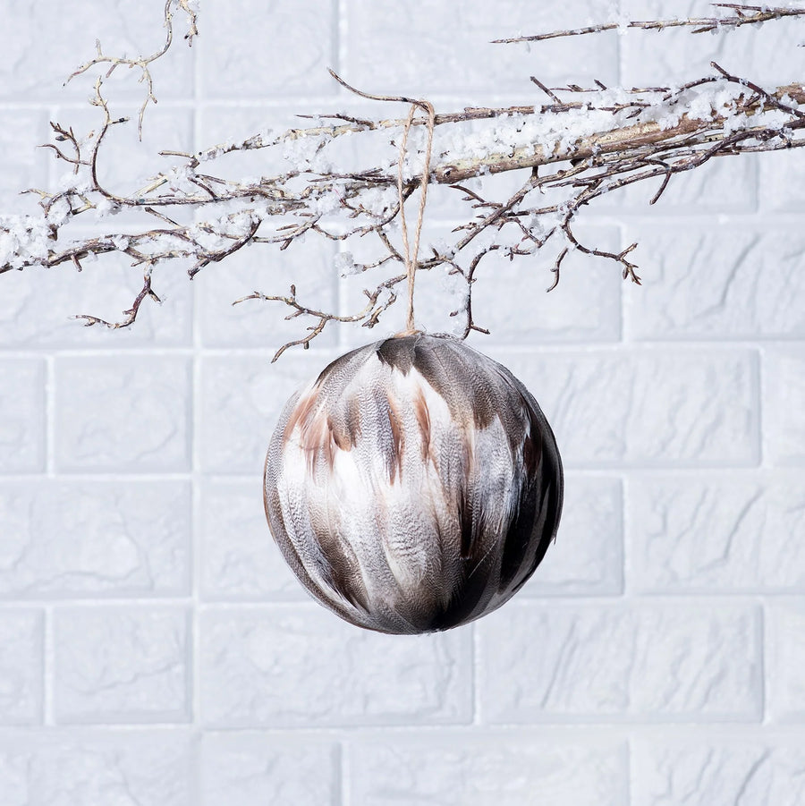 Round Gray Feather Ornament
