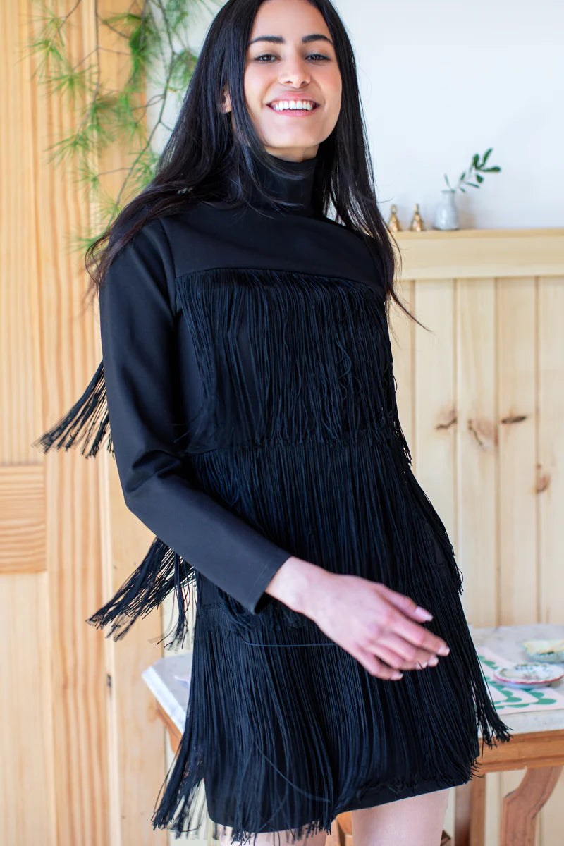 Zara black tassel sales dress