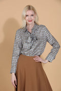 100% Silk Twill Printed Shirt Blouse with Tie