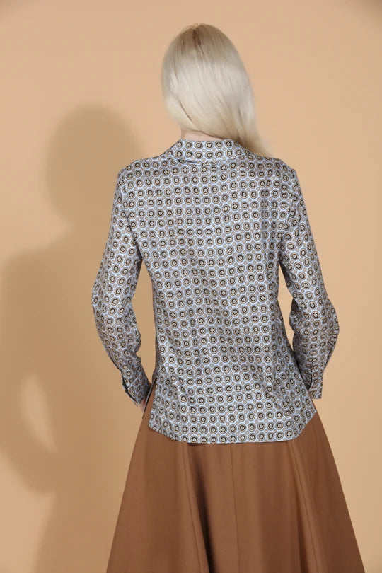 100% Silk Twill Printed Shirt Blouse with Tie