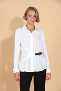 Button Down Shirt Blouse with Draped Belt Closure