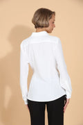 Button Down Shirt Blouse with Draped Belt Closure