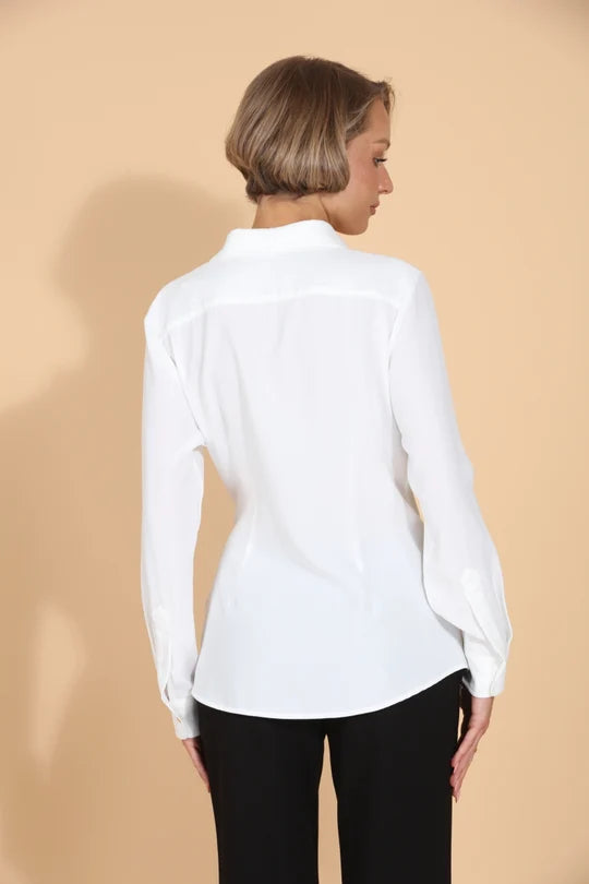 Button Down Shirt Blouse with Draped Belt Closure
