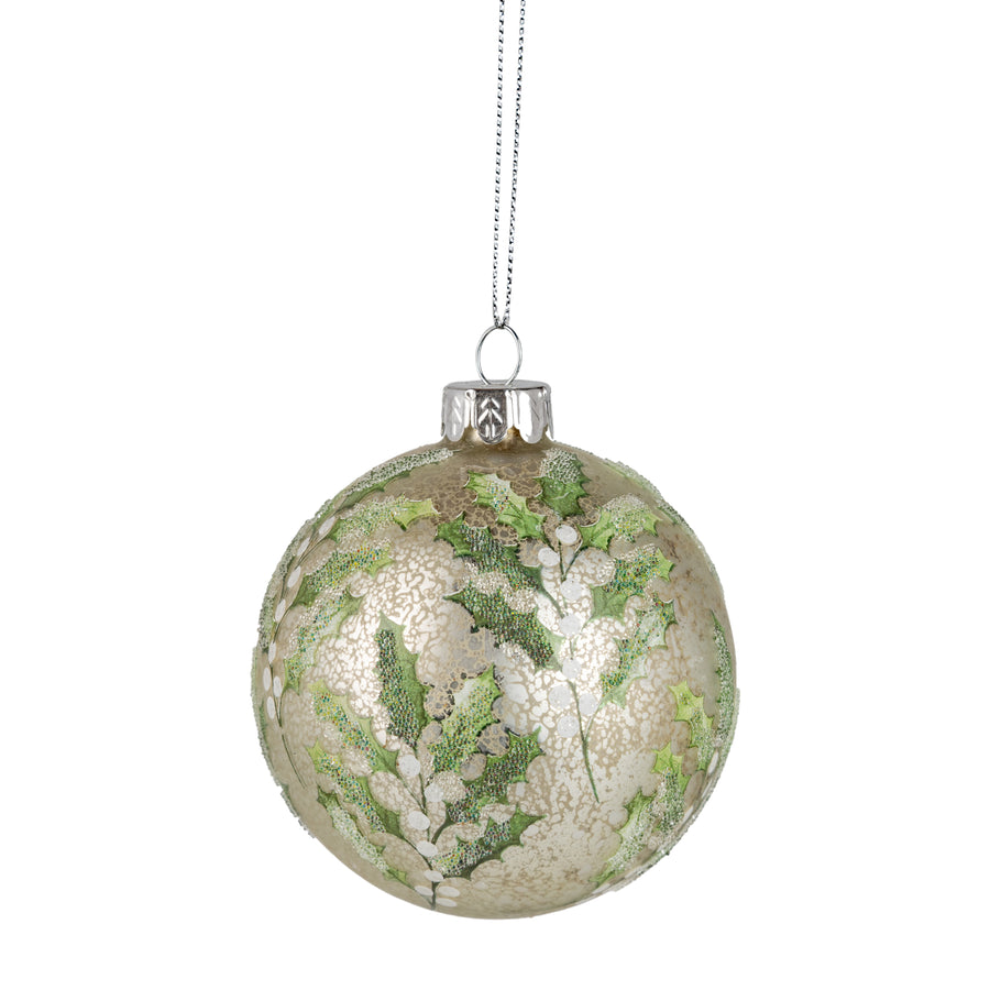 Antique Silver Holly Print Ornament