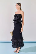 Mixed Media Strapless Fitted Maxi Dress