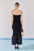 Mixed Media Strapless Fitted Maxi Dress