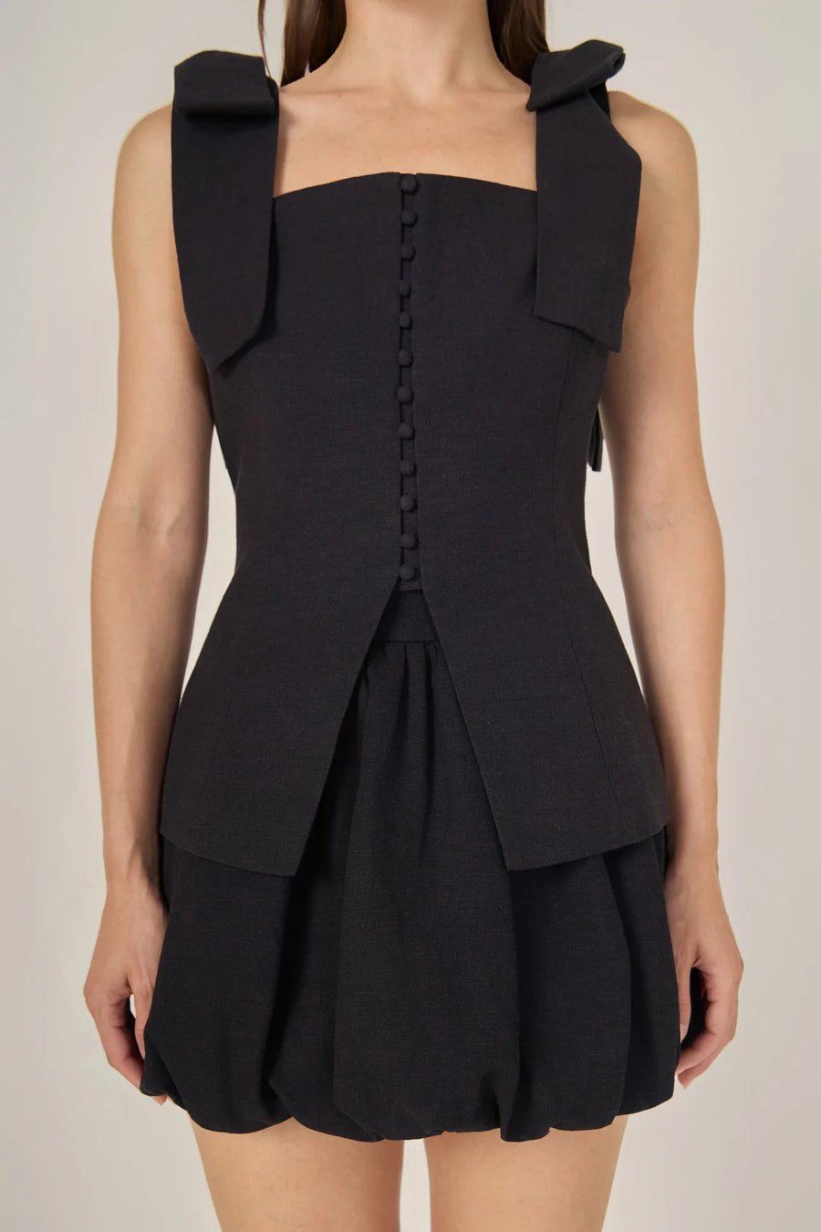 Allison Linen Bow Tie Long Top