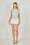 A-Symmetrical Off The Shoulder Satin Top