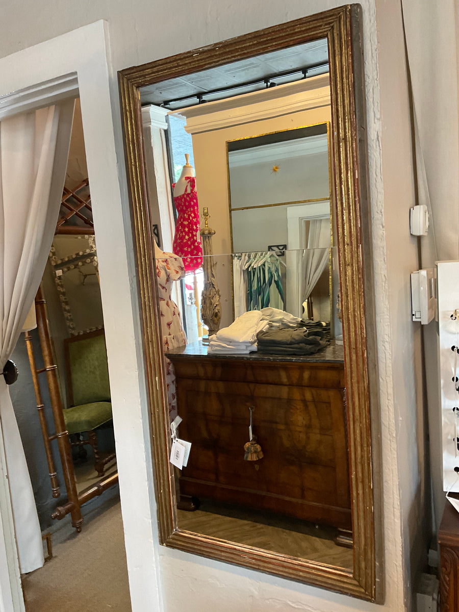 Gold Rib Split 19th Century French Mirror with Greyish Frame