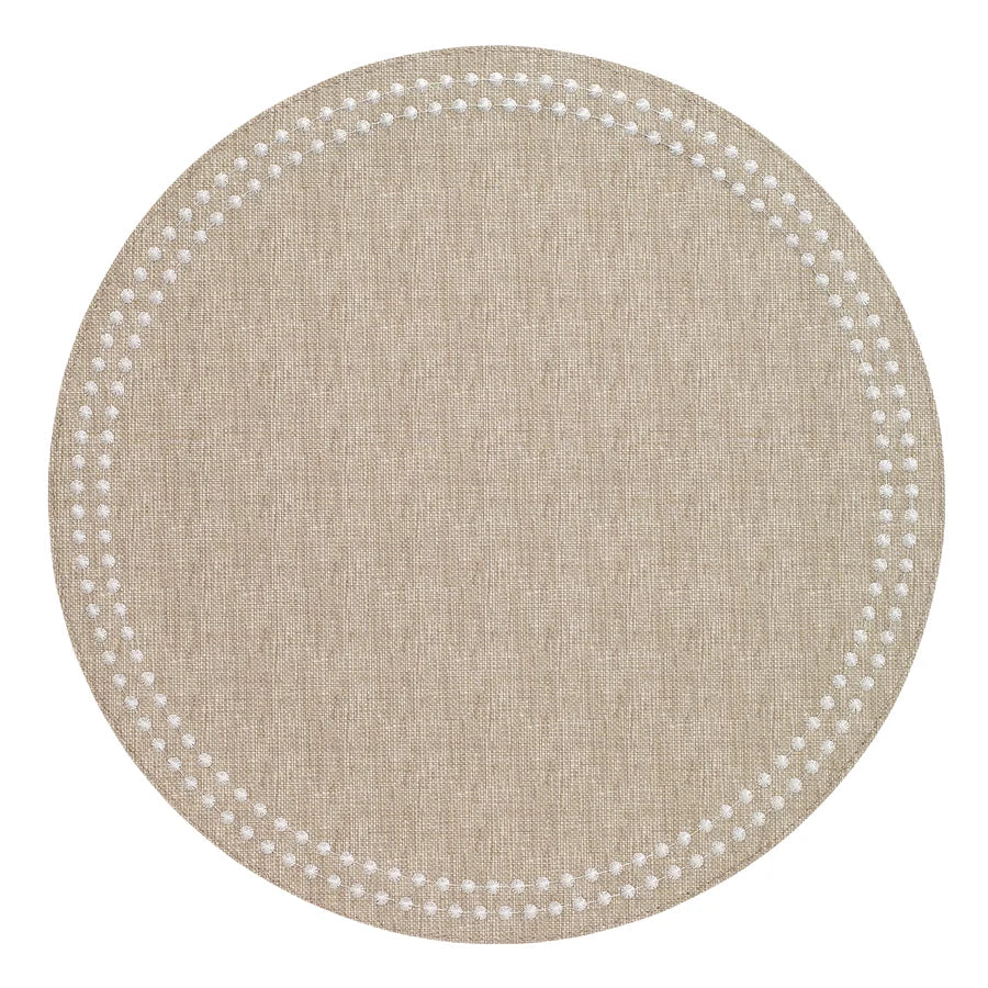 Pearls 15-Inch Round Embroidered Placemats S/4