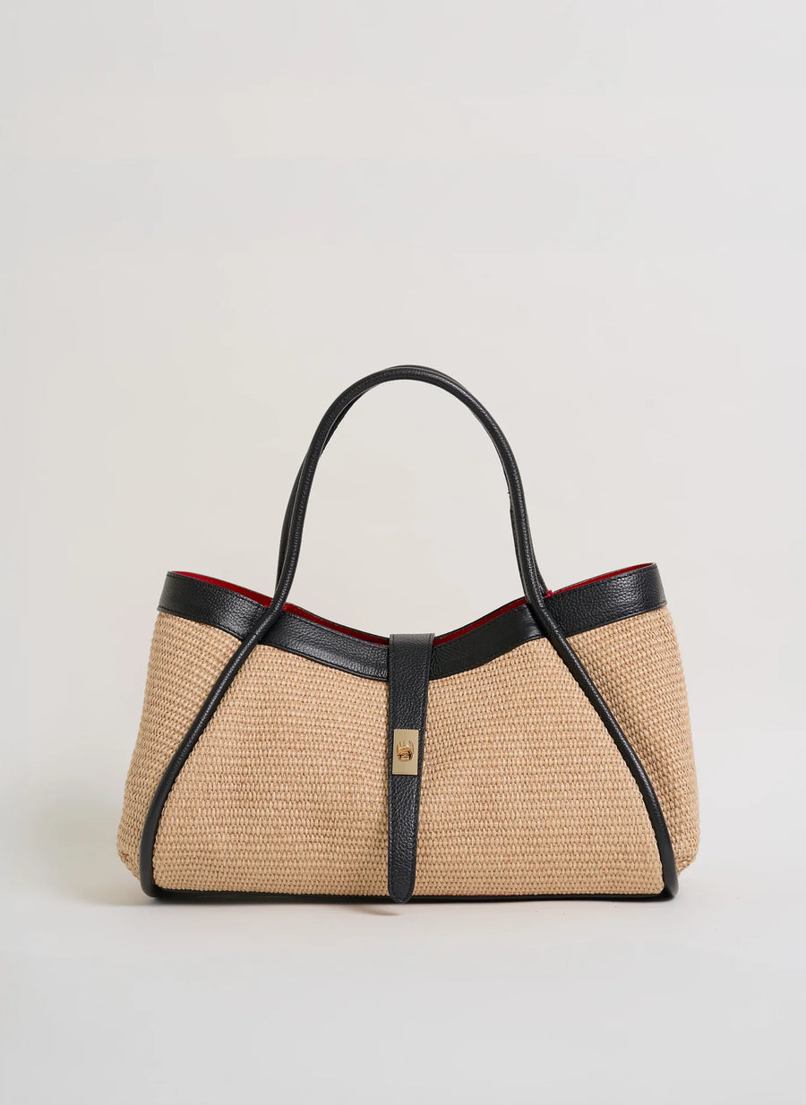 Mayfair Bag in Rafia and Black Dollar Leather