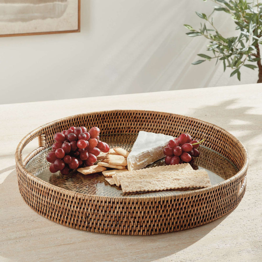 Burma Rattan Round Serving Tray - Large