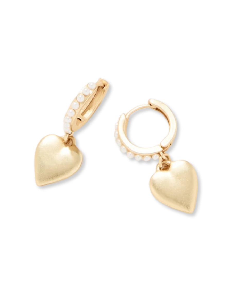 Pearl Drop Hoop Earrings Heart