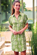 Roll Sleeve Camp Dress - Ethnic Jacquard