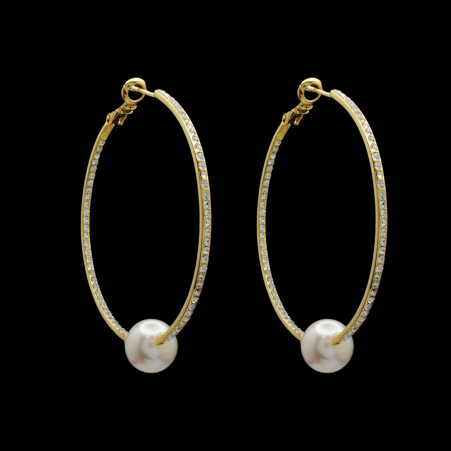 Large Gold Pave Pearl Hoop