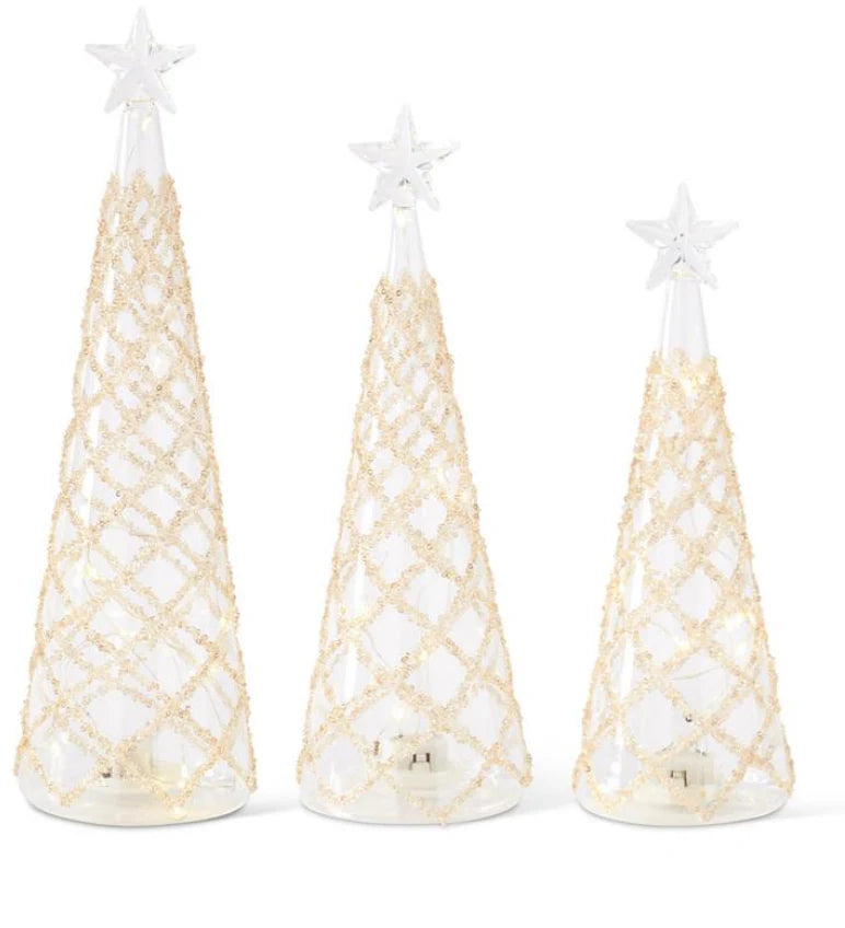 Glass Lattice Gold Bead LED Tree