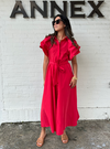 Red Puff Sleeve Tie Dress