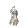 Silver Coat Blown Glass Vintage Santa Ornament w/Presents