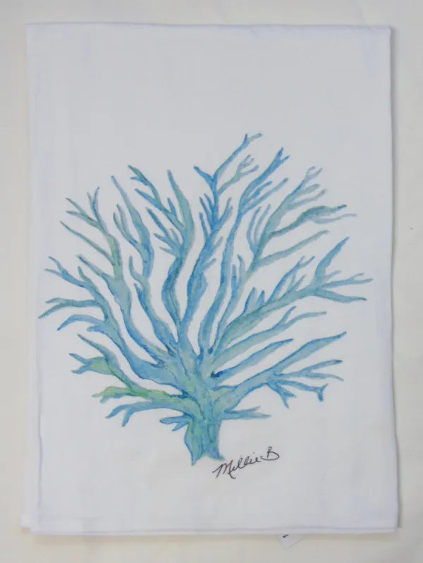Limited Edition Watercolor Sea Fan Print White Flour Sack Towel