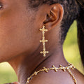 Monique Compass Drop Earrings - Gold/Crystal