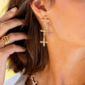 Monique Compass Drop Earrings - Gold/Crystal