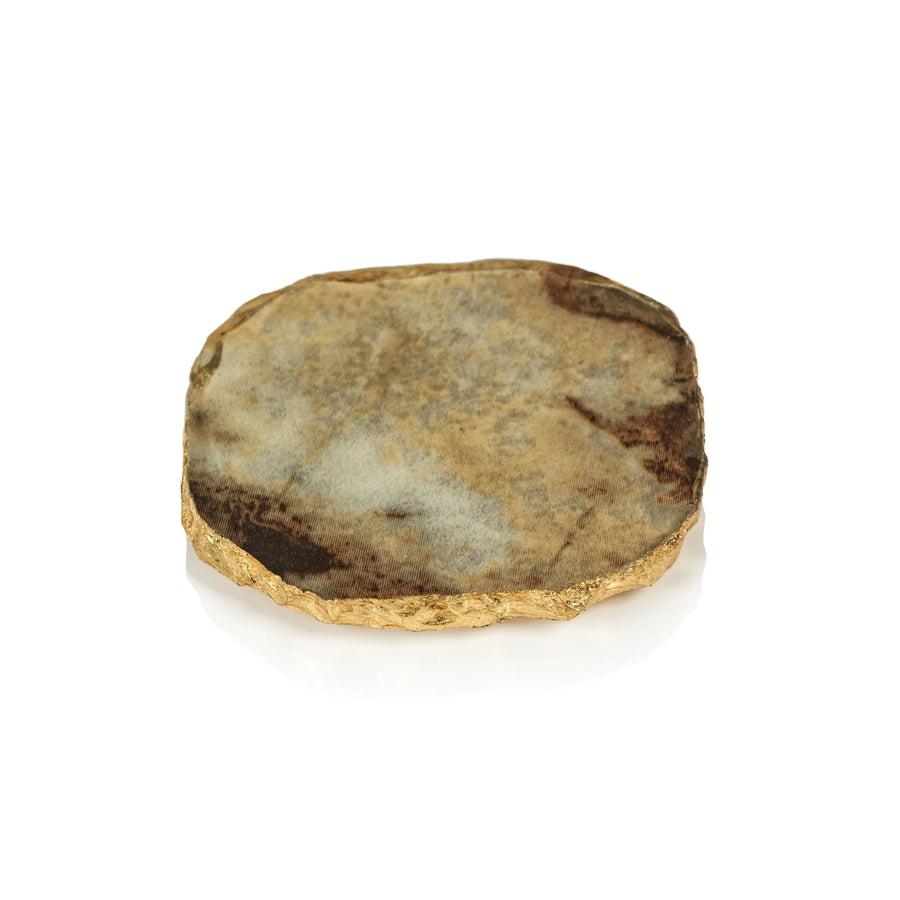 Agate Marble Glass Coaster with Gold Rim