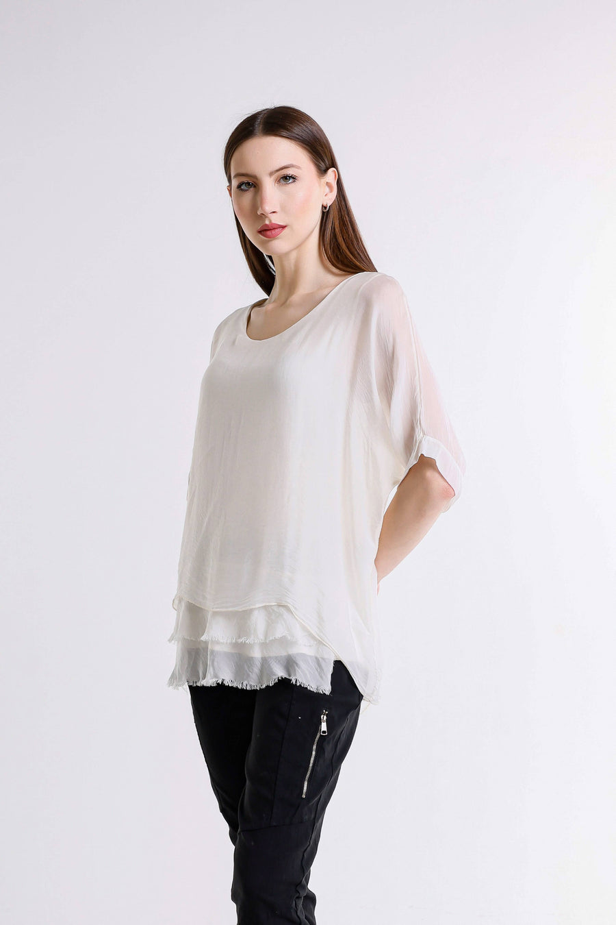 Adriana Silk Double Raw Edge Top (BQ209)