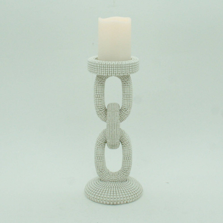 Medium Faux Ivory Bead Candle Holder