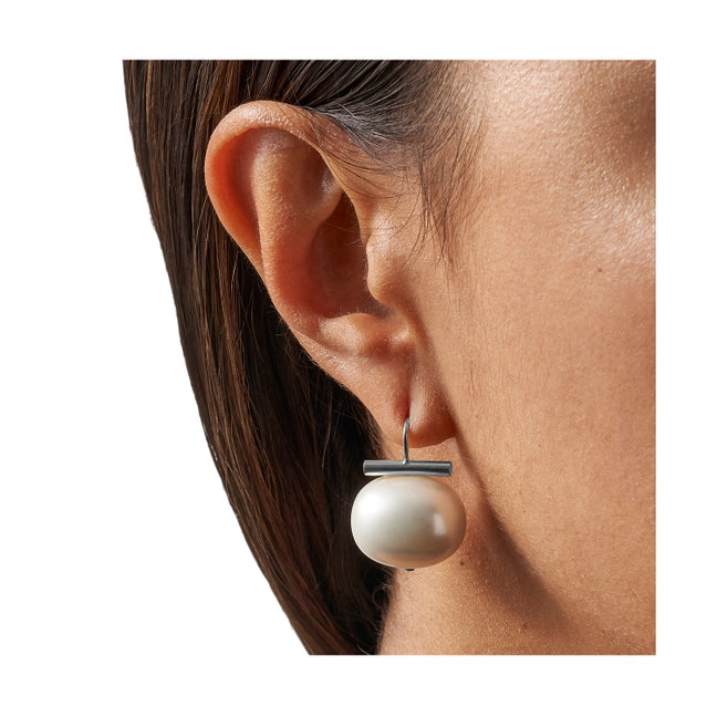 Sterling Large Pebble Pearl Earring
