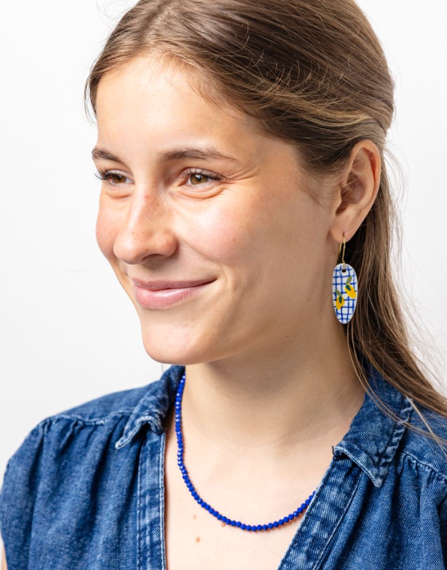 Hayden Solid Single Strand Crystal Necklace With Tassel Royal Blue