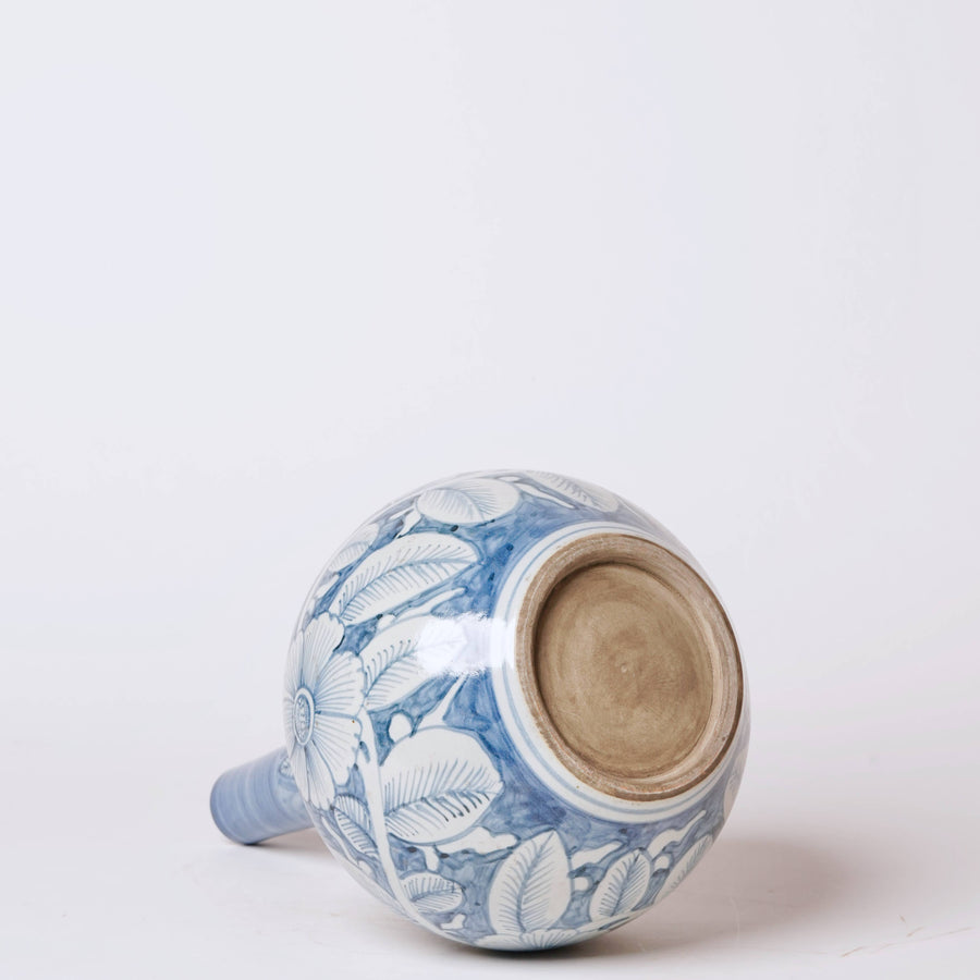 Blue and White Porcelain Rustic Rose Globe Vase