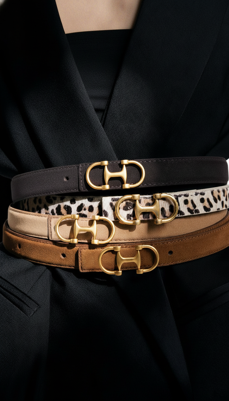 Horsebit Buckle Equestrian Stitched Suede/Napa Leather Belt