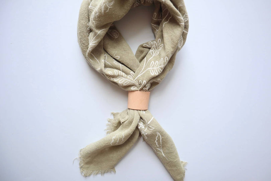 Sage Grey Botanical Print Naturally Dyed Bandana
