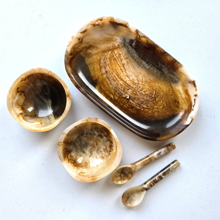 Resin Serving Tray with 2 Bowls & Spoons