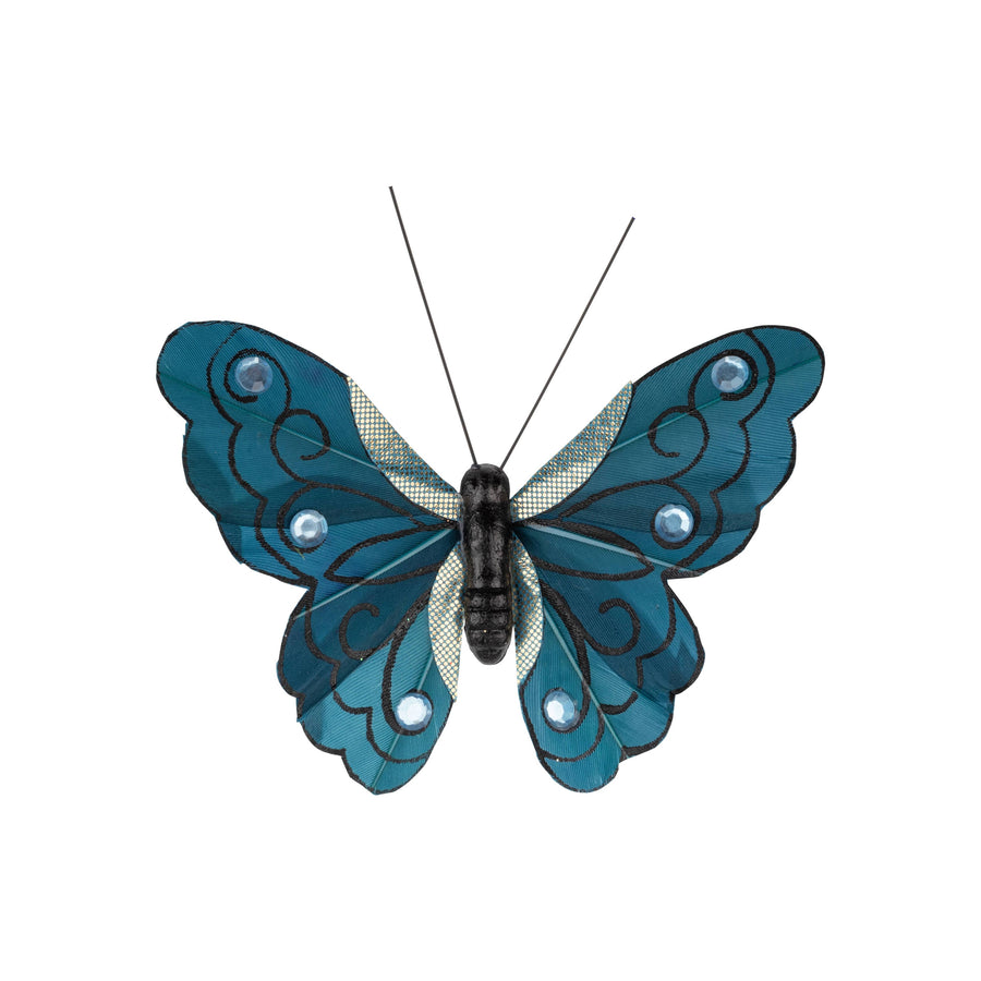 A64479:Teal blue clip on butterfly ornament, 4 in