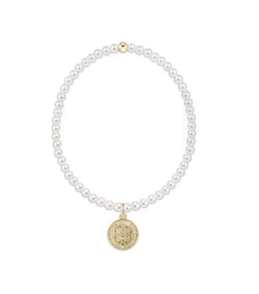 Classic Pearl 3mm Bracelet - Blessing Gold Disc