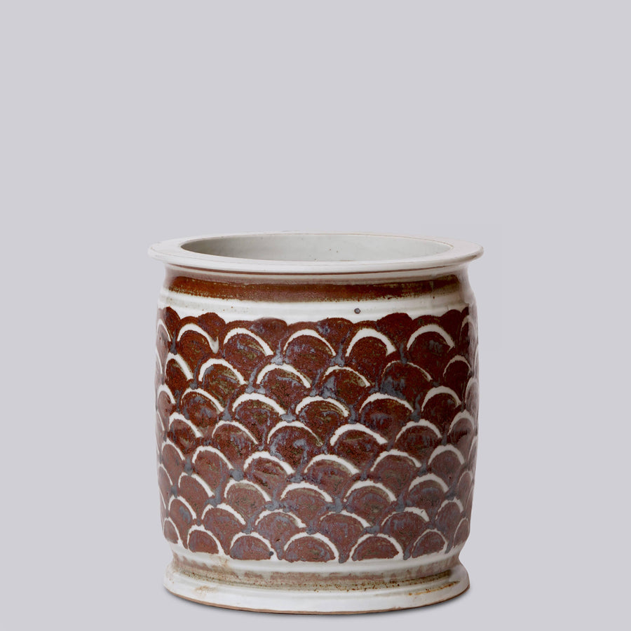 Rustic Copper Glazed Dragon Scale Porcelain Cachepot