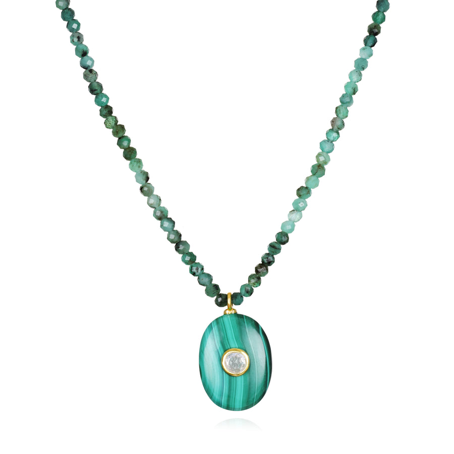 Triple Gemstone Beaded Choker-Malachite, Emerald & Topaz