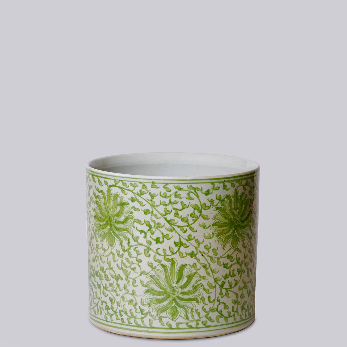 Scrolling Lotus Green and White Porcelain Cachepot – One Fish Two Fish