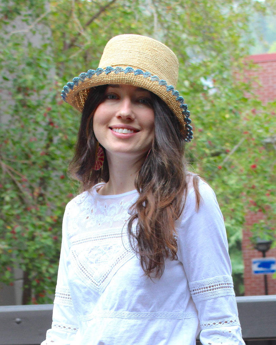 Kate 3" Brim Crochet Bucket Straw Hat
