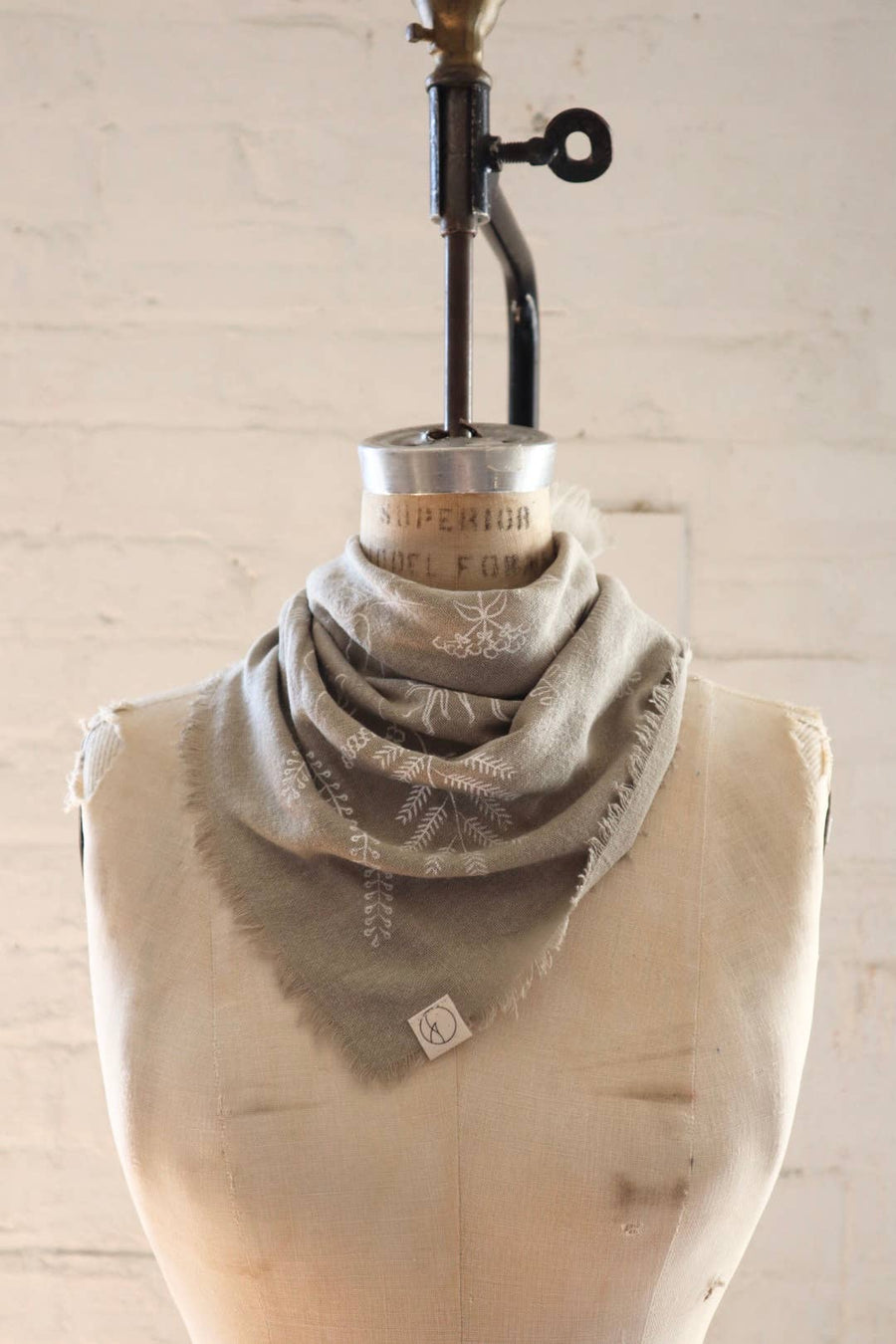 Sage Grey Botanical Print Naturally Dyed Bandana