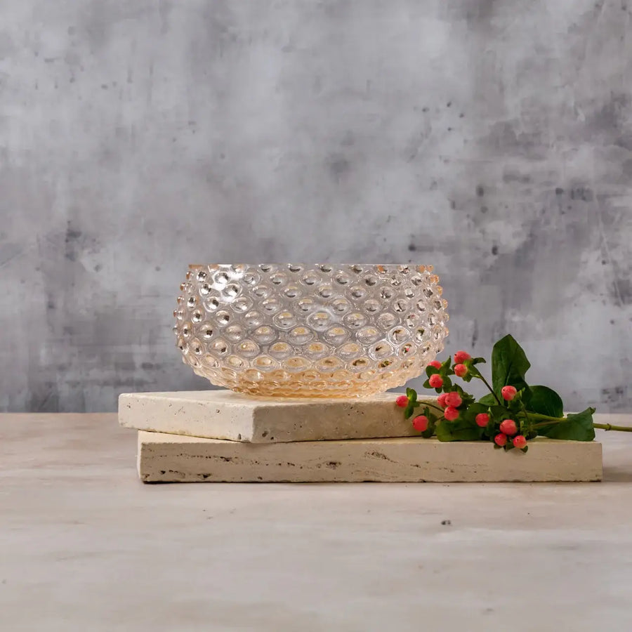 Large Hobnail Glass Bowl | Apricot Chiffon | Decorative Dish