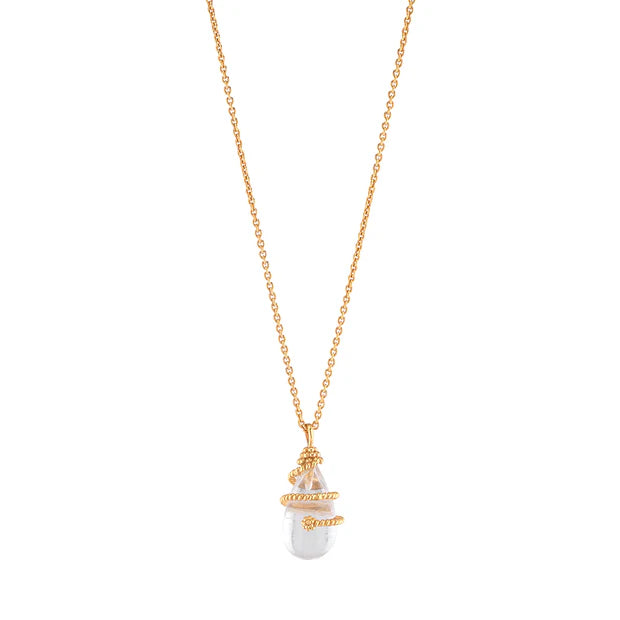 Lily Charm Necklace, 16"+2" - Clear Quartz