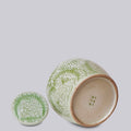 Rustic Peony Green and White Porcelain Jar