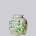 Peony Landscape Green and White Porcelain Jar
