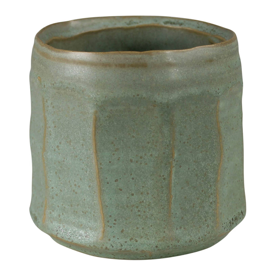 Large Fluted Olive Ceramic Cachepot