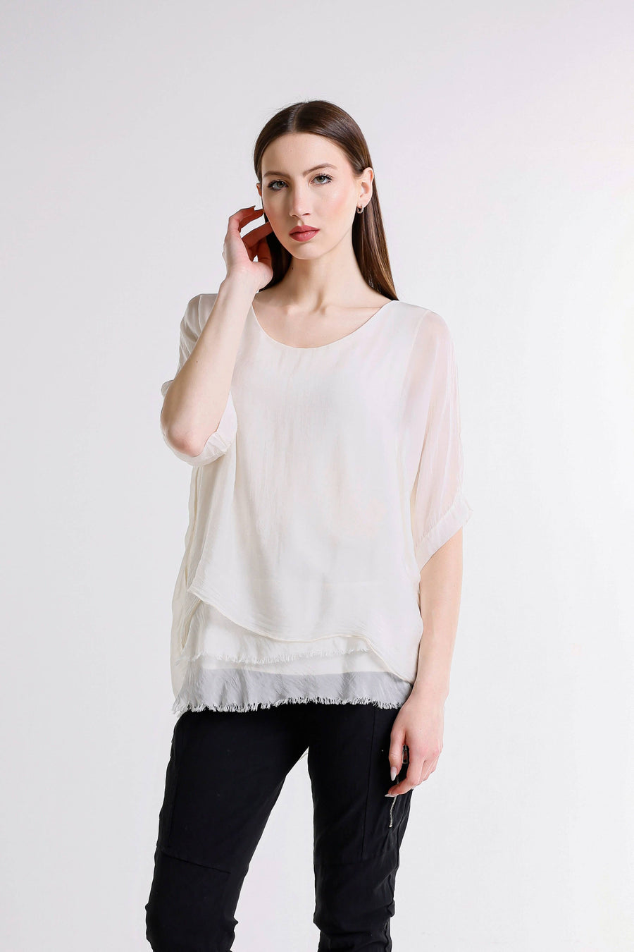 Adriana Silk Double Raw Edge Top (BQ209)