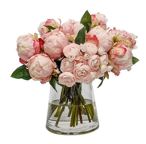 Peony Floral in Glass Vase