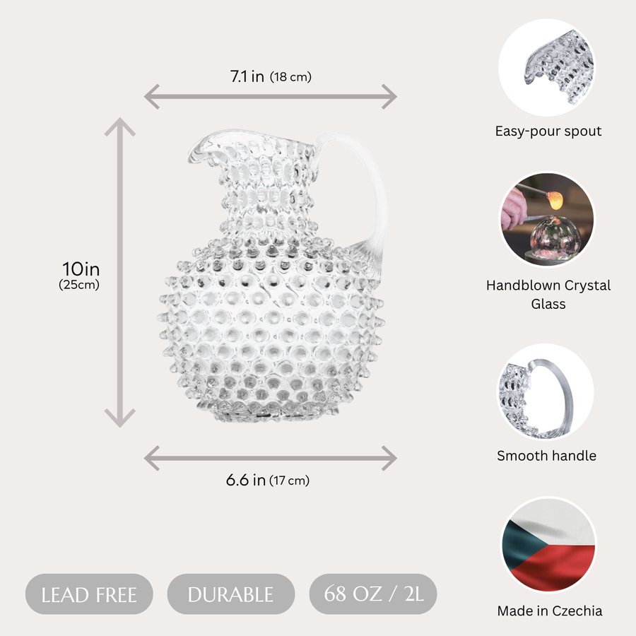 Hobnail Glass Pitcher | Clear Quartz | 2L | Vintage Jug