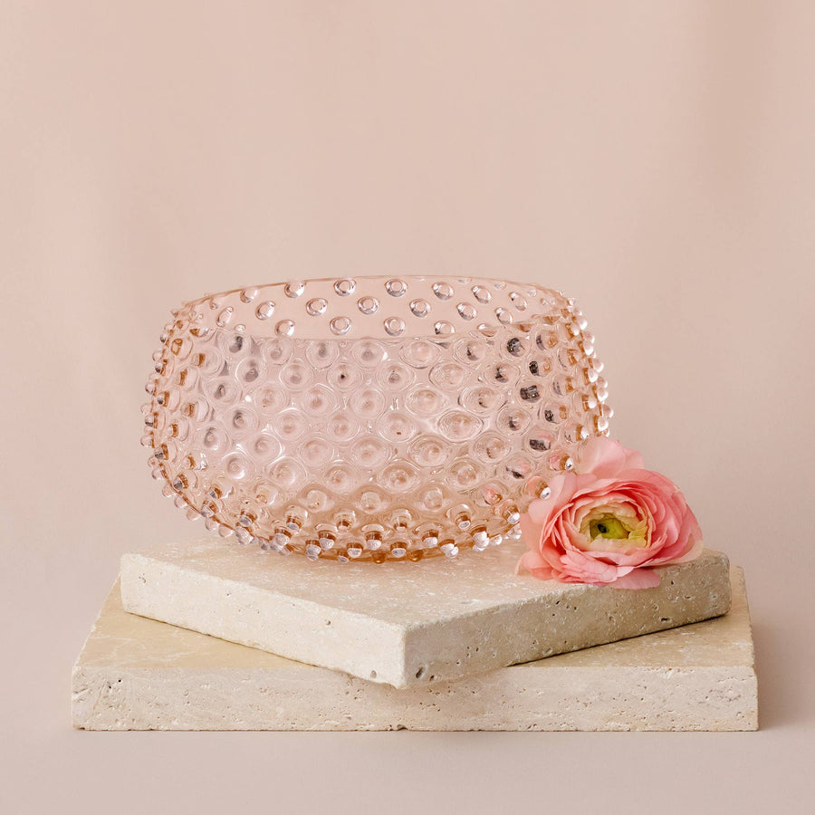 Large Hobnail Glass Bowl | Apricot Chiffon | Decorative Dish
